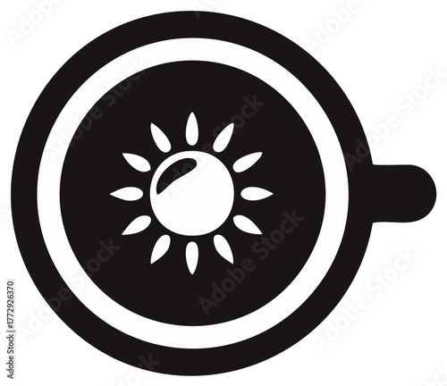 Coffee Cup with a Sun Inside - Minimalist Black and White Design