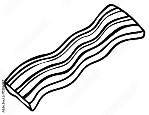 Crispy Bacon Strip Graphic Illustration Food Item Meat Cut Black and White Cooking Breakfast Delicacy