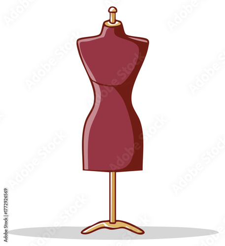 Vintage maroon dressmaker mannequin on a stand for sewing and fashion design
