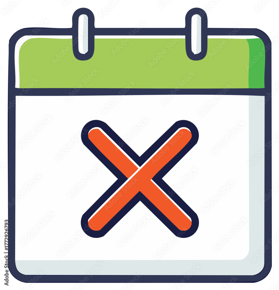 Fototapeta premium Simple Doodle Illustration of a Calendar with a Cancellation X Mark