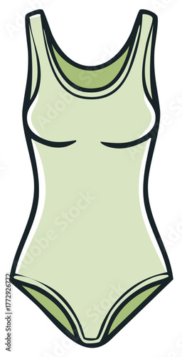Vector Illustration of a Pale Green One Piece Swimsuit Womens Bathing Suit Design