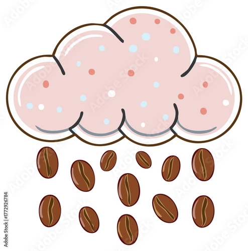 Pink Coffee Cloud Raining Brown Beans Cartoon Illustration