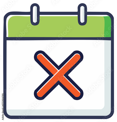 Simple Doodle Illustration of a Calendar with a Cancellation X Mark