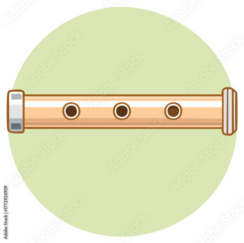 Musical instrument illustration of a flute in a pale green circle with a white background