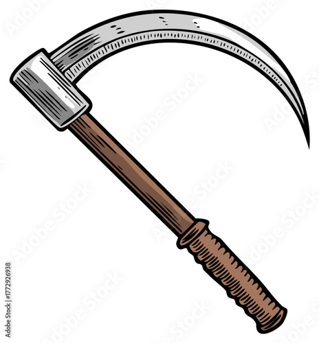 Vintage hand drawn scythe illustration for farming or Halloween concept