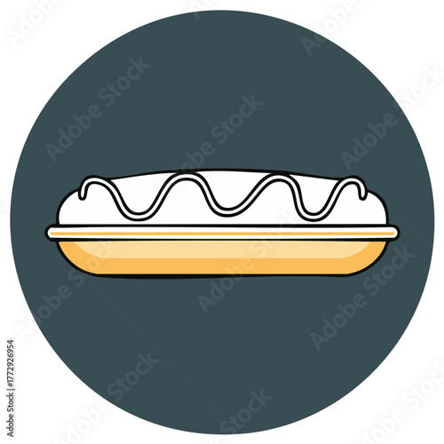 Eclair pastry on circular background confectionery treat bakery food cream design sweet desert