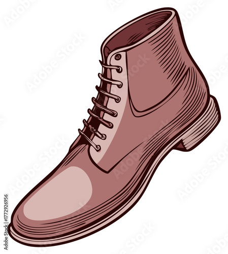 Classic brown lace up ankle boot isolated stylish footwear illustration