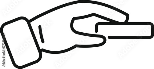 Line drawing of a hand using index finger and thumb to pick up a small rectangular object