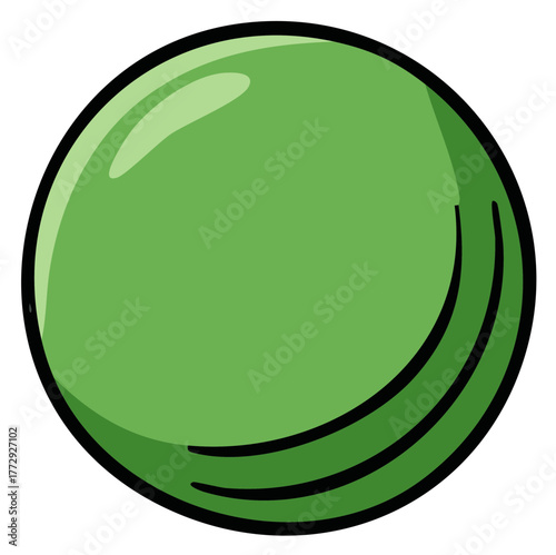 Illustrated green sphere with simple line details and subtle shading