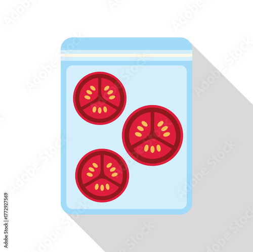 Sliced tomatoes are vacuum sealed in a plastic bag, ensuring optimal preservation and long lasting freshness
