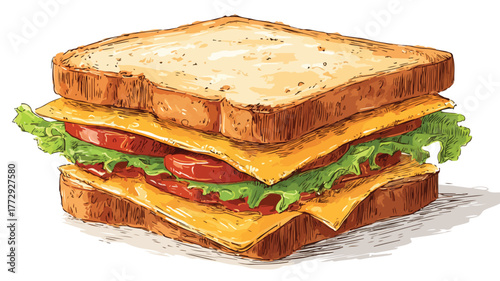 Delicious Sandwich with Cheese and Meat Vector Illustration