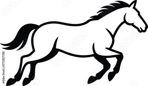 Black Horse Running Illustration with White Fill vector