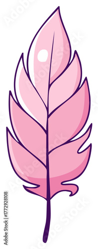 A single pink feather with a dark purple outline and a slight sheen