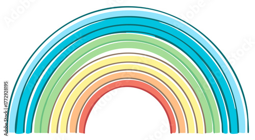 Stylized illustration of a colorful rainbow arc with outlined design.