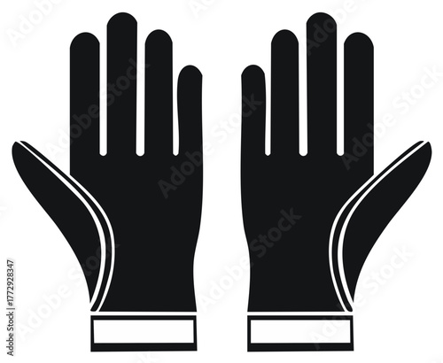 Pair of black graphic gloves, winter accessories for warmth, protection, minimalistic design, monochrome hands coverings for cold temperatures