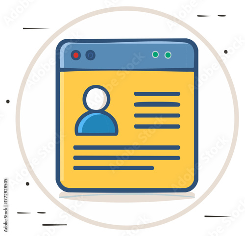 Flat design illustration of a user profile page with an avatar and personal information