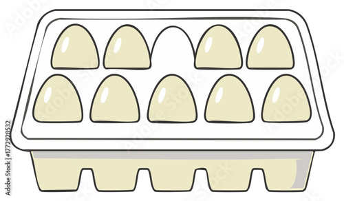 Ten Cream Colored Eggs in a Carton Container Ready to be Cooked or Baked