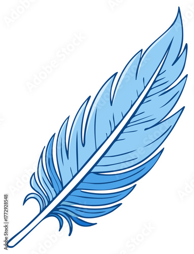 Blue cartoon feather illustration on white background