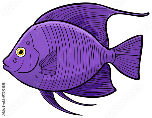 A vibrant purple tropical angelfish illustration swimming gracefully a colorful underwater marine animal design