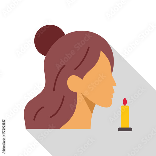 Profile of a woman enjoying the scent of a burning candle, evoking relaxation, aromatherapy, and self care