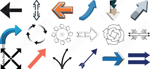 Assorted arrow symbols and icons representing direction and movement