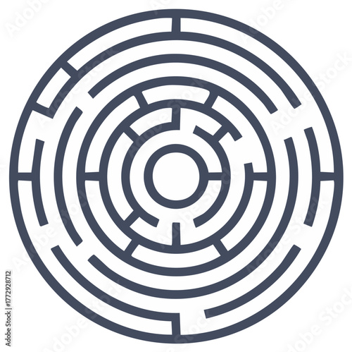 Circular maze puzzle abstract illustration. Brain teaser, challenge, and problem-solving concept.