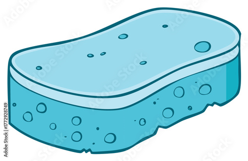 Cartoon Illustration of a Blue Rectangular Sponge with Holes for Cleaning
