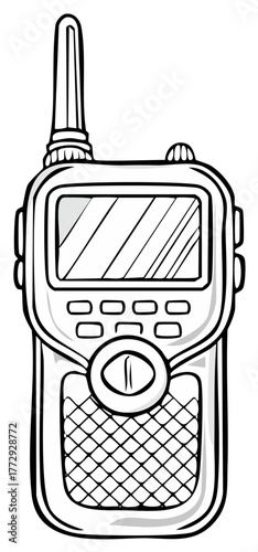 Stylized illustration of a modern portable radio communication device with an antenna and buttons.