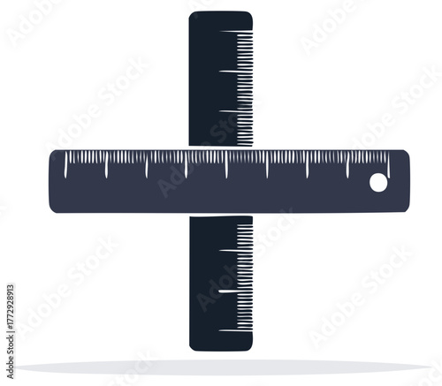 Two Rulers Crossed, Simple Vector Graphic of School or Engineering Measurement Tool