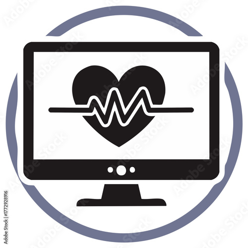 Heartbeat Display on Monitor Represents Medical Healthcare and Technology Applications, Vector Graphic Symbol