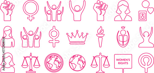 Feminist Line Icon Set – Women’s Rights, Empowerment, Gender Equality, Protest & Activism.