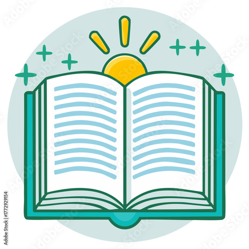 Open Book with Sun Rising for Reading, Learning, and Knowledge Concepts