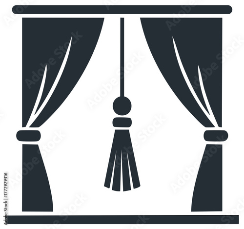 Elegant Window Curtains with Tassel Silhouette, Home Interior Decoration Element, Modern Vector Design