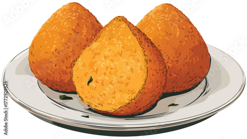 Delicious Deep Fried Brazilian Coxinha Served on Plate Vector Illustration