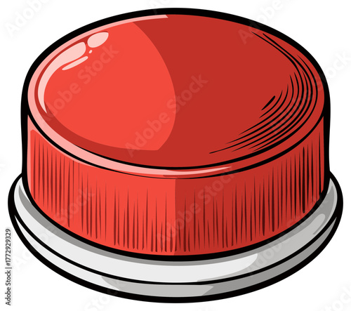 Large Glossy Red Push Button in a Cartoon Comic Style