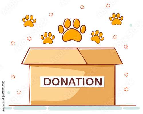 Donation box with paw prints symbolizing animal charity and support