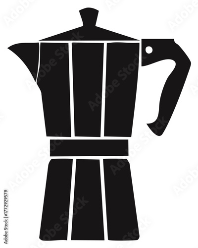 Italian stovetop coffee maker icon design, moka pot silhouette, black espresso maker