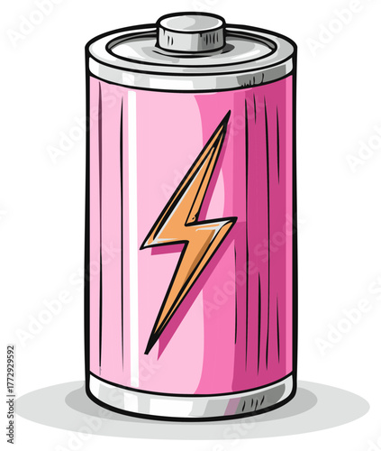 Vibrant Pink Battery with Lightning Bolt Icon Symbolizing Power and Energy