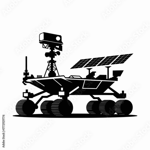 Silhouette of a mars rover with solar panels and camera