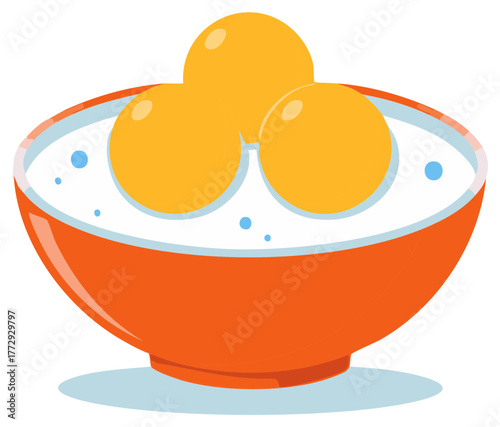Sweet Dessert Treats Golden Balls with Sticky Rice in Orange Bowl Illustration