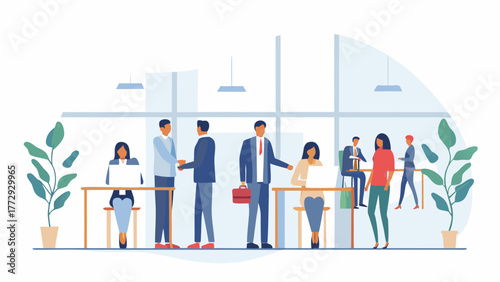 Diverse group of professionals collaborating and shaking hands in a modern office environment with plants and natural light