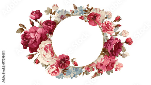 Elegant Floral Circle Frame Blooming Flowers Decoration Picture Frame