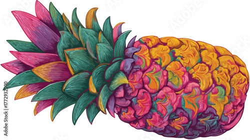 Vibrant Pineapple Fruit Dessert Vector with Outline Isolated