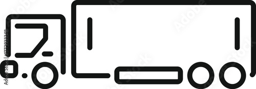 Simple black and white line drawing representing a truck pulling a cargo container, symbolizing logistics and transportation
