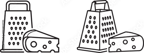 Black Outline Grater and Cheese Wedge Kitchen Food Icons