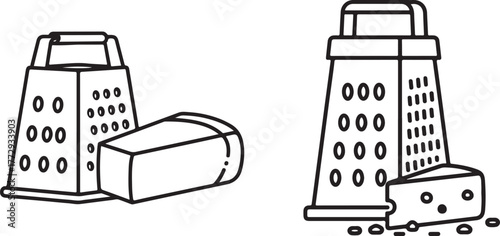 Minimalist Line Art Graters with Cheese Blocks for Kitchen Icons