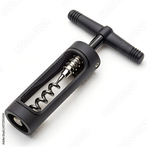 Black T-Handle Corkscrew Wine Opener Close-Up