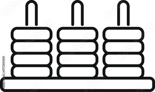 Simple line drawing of a wooden abacus with rings representing calculating, counting, mathematics and learning
