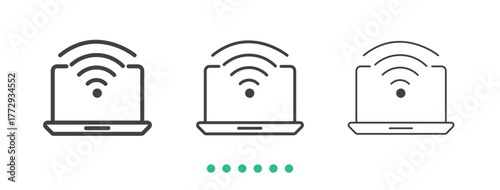 Laptop networking icon. Thin line icon vector