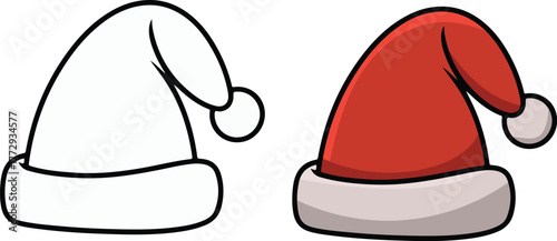Colorful Santa Hat Line Art  Festive Christmas and Holiday Design Element